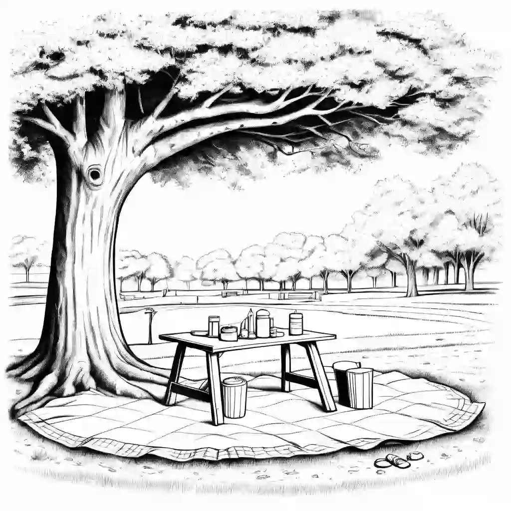 Picnic under a tree in Spring coloring pages
